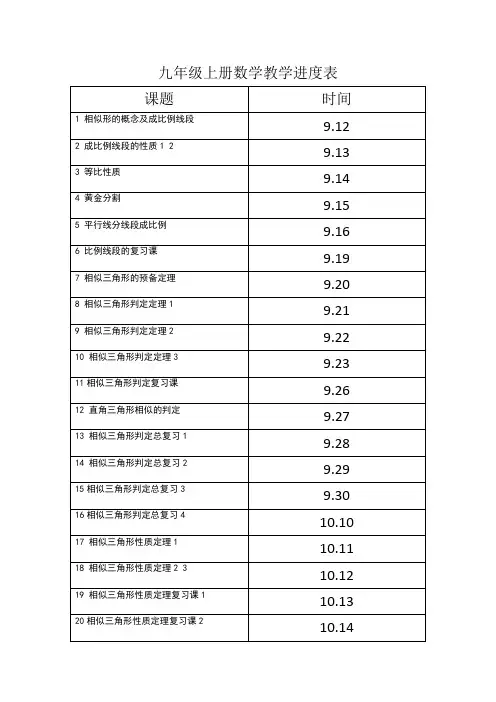 数学九年级上册教学进度计划表