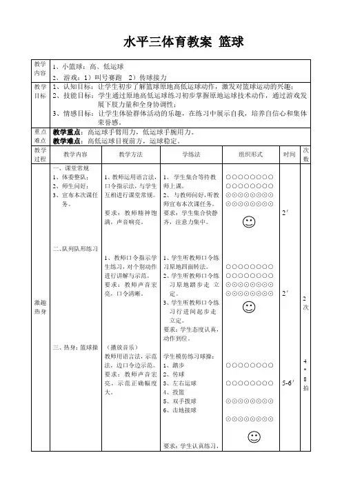水平三体育教案  篮球