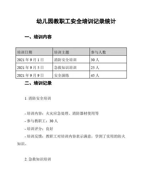 幼儿园教职工安全培训记录统计
