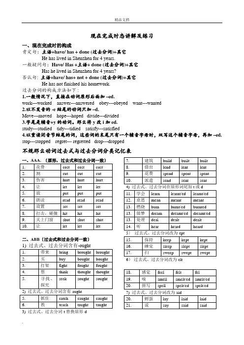 现在完成时态讲解和练习