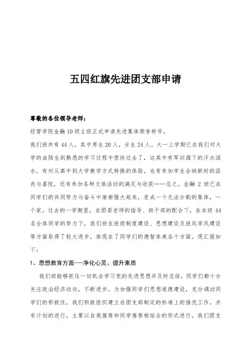 五四红旗先进团支部申请