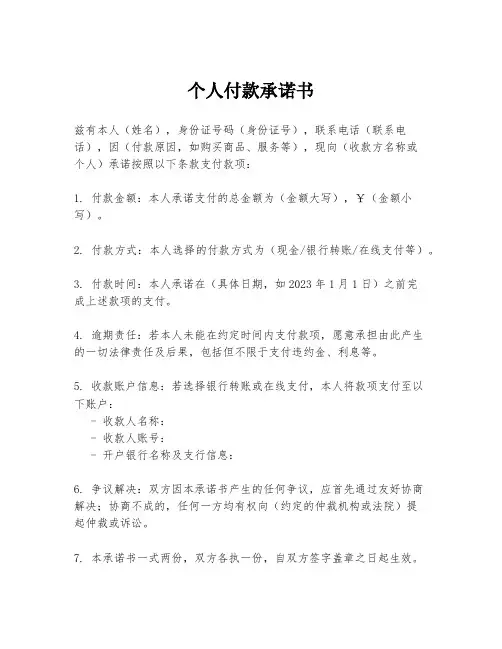 个人付款承诺书