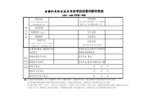 考试试卷印制审批表