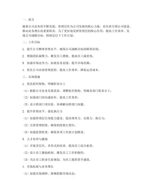 管理层的工作计划范文