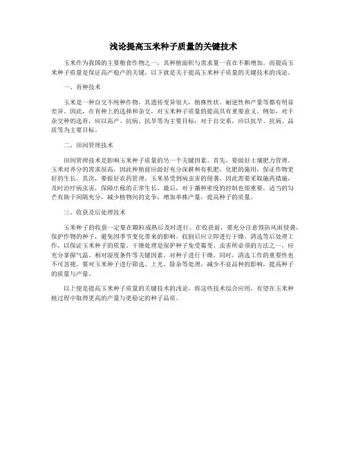 浅论提高玉米种子质量的关键技术