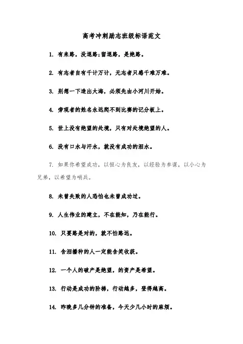 高考冲刺励志班级标语范文（三篇）