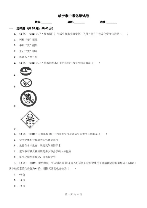 咸宁市中考化学试卷 