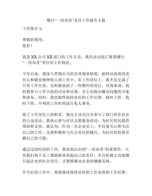 履行“一岗双责”责任工作报告3篇