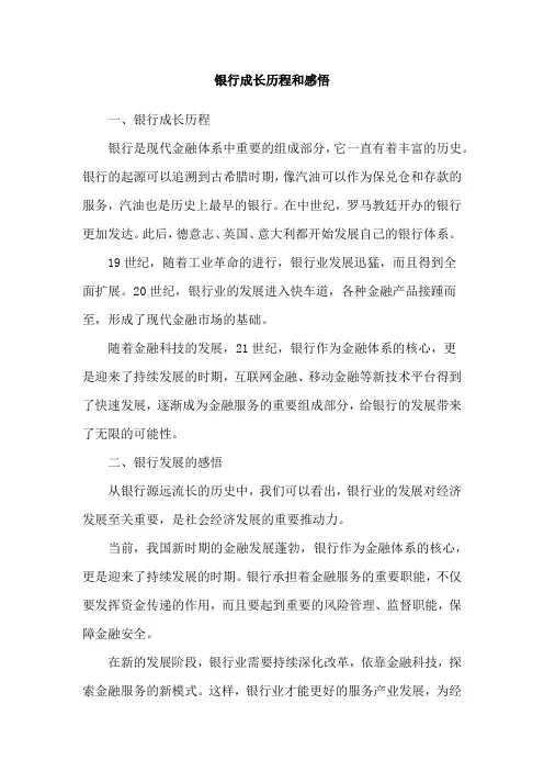 银行成长历程和感悟