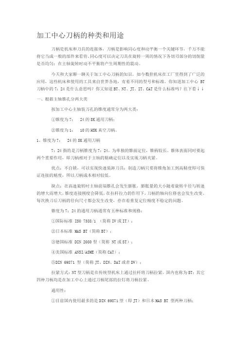 加工中心刀柄的种类和用途