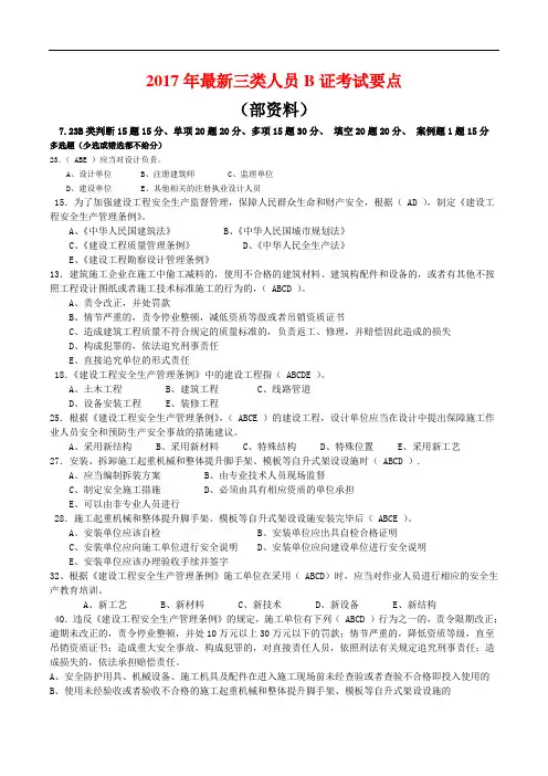 新颖2017年项目负责人B证机考题库