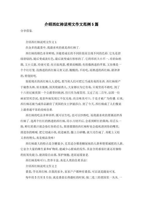 介绍西红柿说明文作文范例5篇