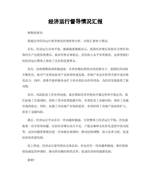 经济运行督导情况汇报