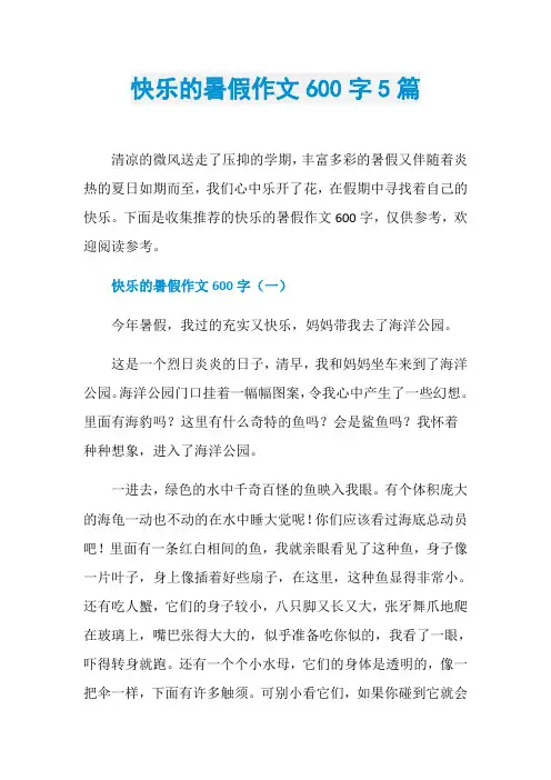 快乐的暑假作文600字5篇