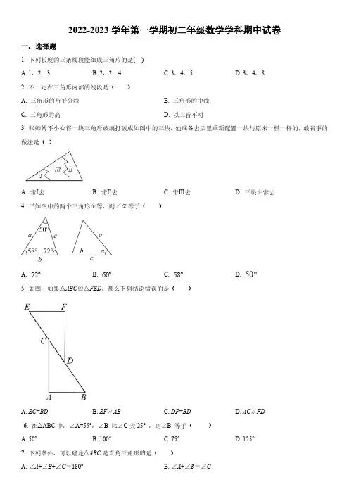 2022-2023学年北京市海淀区一零一中学石油分校八年级上学期期中考试考卷数学试卷含详解