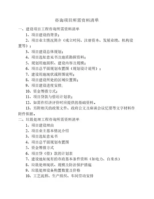 项目资料搜集清单