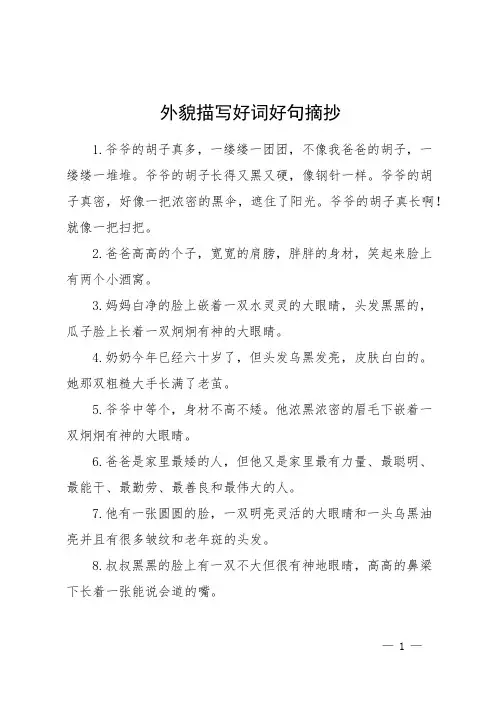 外貌描写好词好句摘抄