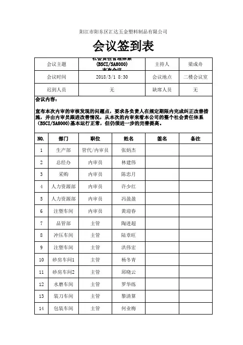 会议签到表 2
