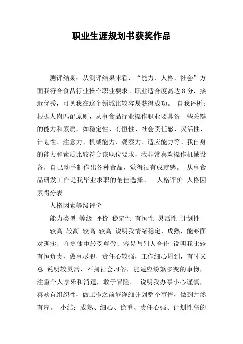 职业生涯规划书获奖作品