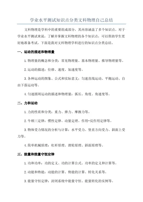 学业水平测试知识点分类文科物理自己总结