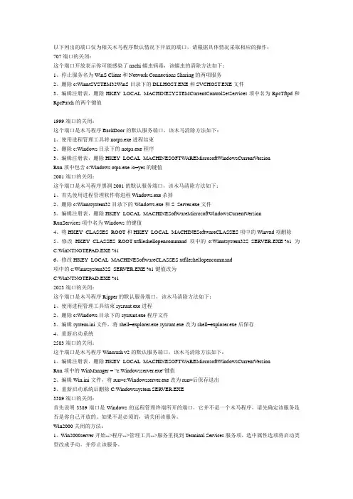 网络各端口的释义及关闭