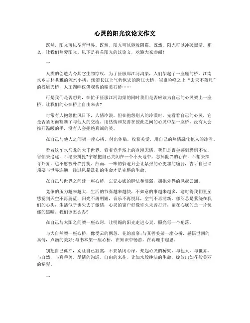 心灵的阳光议论文作文