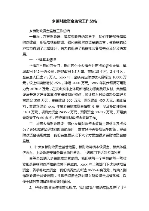 乡镇财政资金监管工作总结