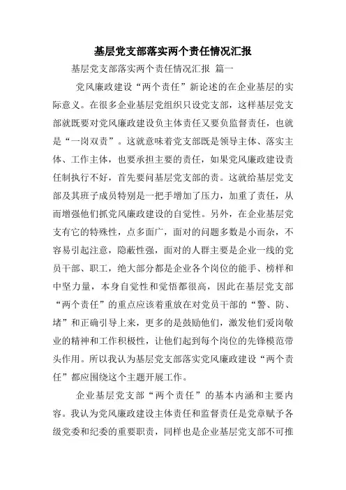 基层党支部落实两个责任情况汇报
