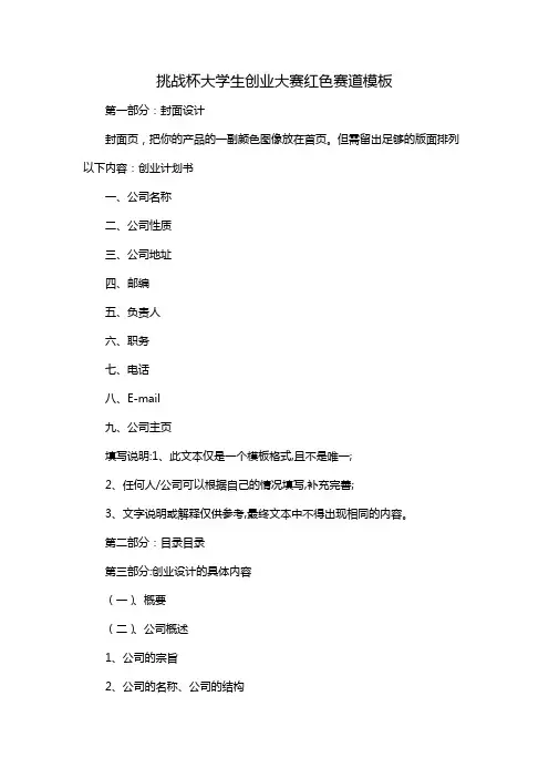 挑战杯大学生创业大赛红色赛道模板