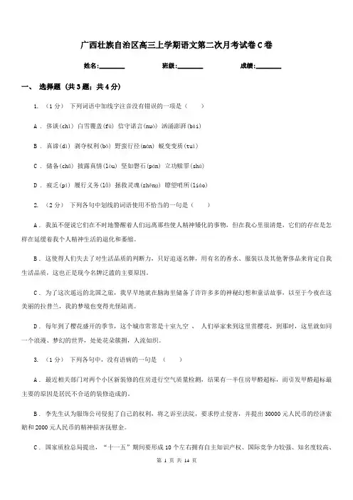 广西壮族自治区高三上学期语文第二次月考试卷C卷