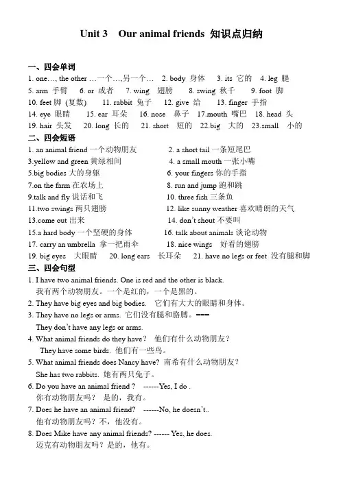 译林版英语五上Unit3知识点整理