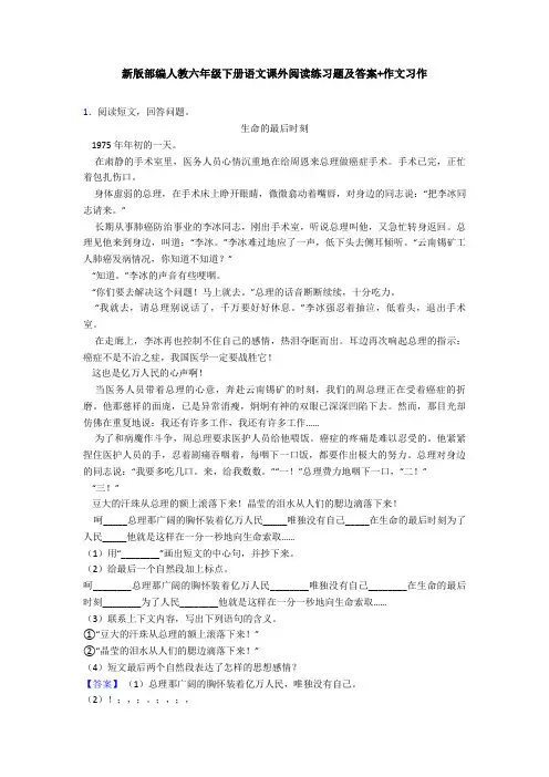 新版部编人教六年级下册语文课外阅读练习题及答案+作文习作