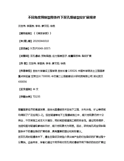 不同角度预制裂隙条件下双孔爆破裂纹扩展规律