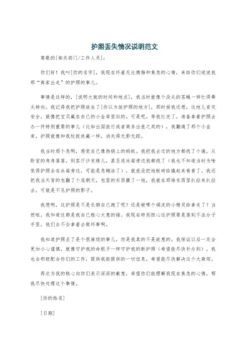 护照丢失情况说明范文