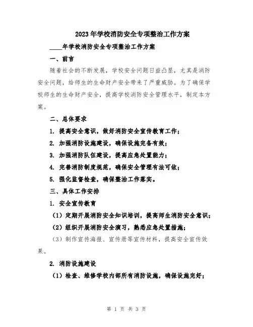 2023年学校消防安全专项整治工作方案