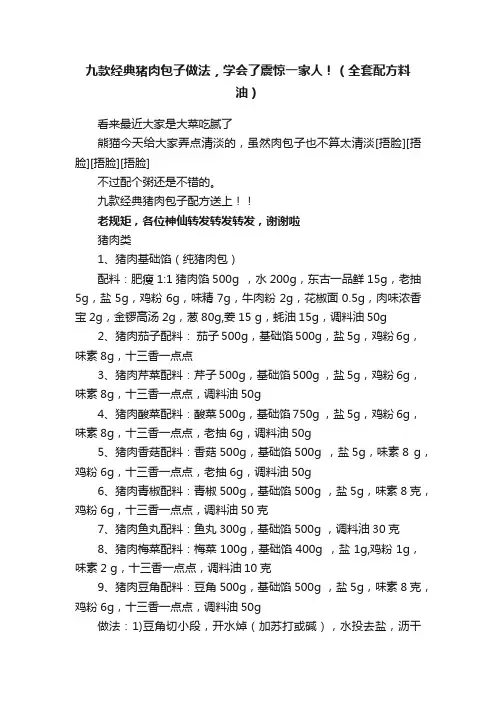 九款经典猪肉包子做法，学会了震惊一家人！（全套配方料油）