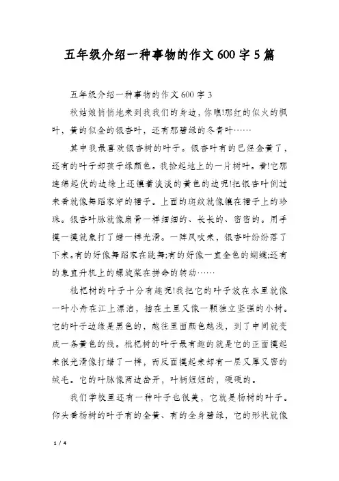 五年级介绍一种事物的作文600字5篇