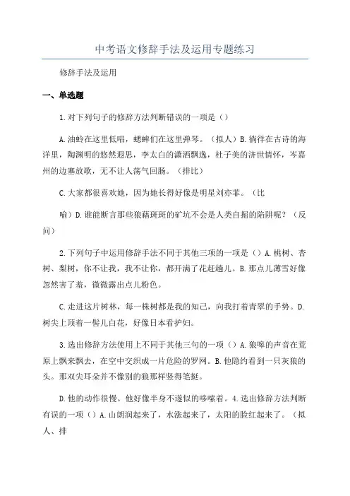 中考语文修辞手法及运用专题练习
