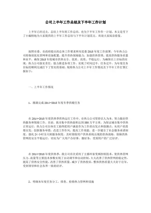 公司上半年工作总结及下半年工作计划