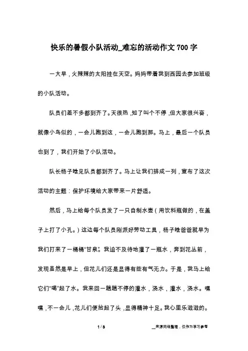 快乐的暑假小队活动_难忘的活动作文700字
