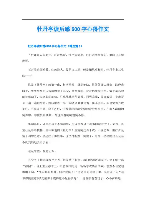 牡丹亭读后感800字心得作文