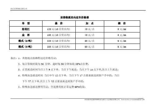 物流配送报价表
