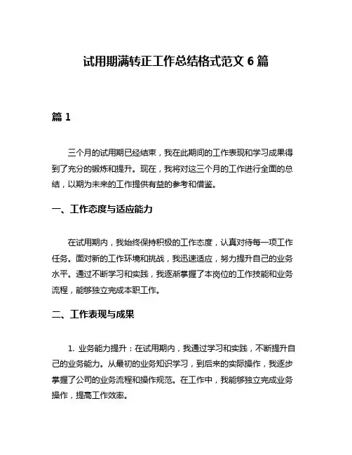 试用期满转正工作总结格式范文6篇