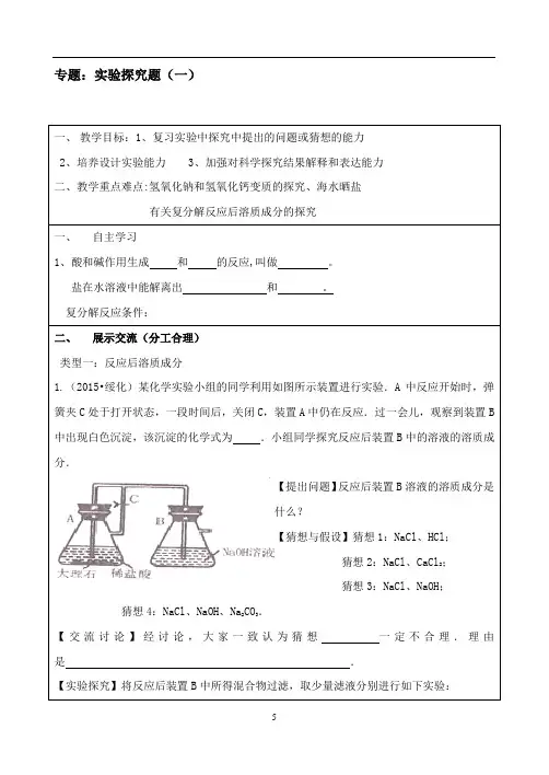中考化学专题复习：实验探究题复习  教案