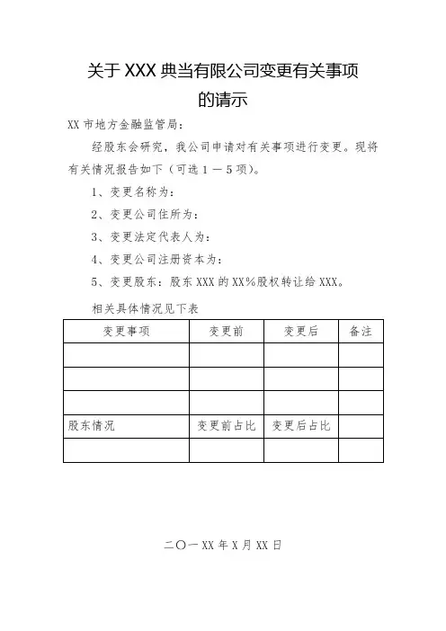 典当企业变更事项书面申请(空白表)