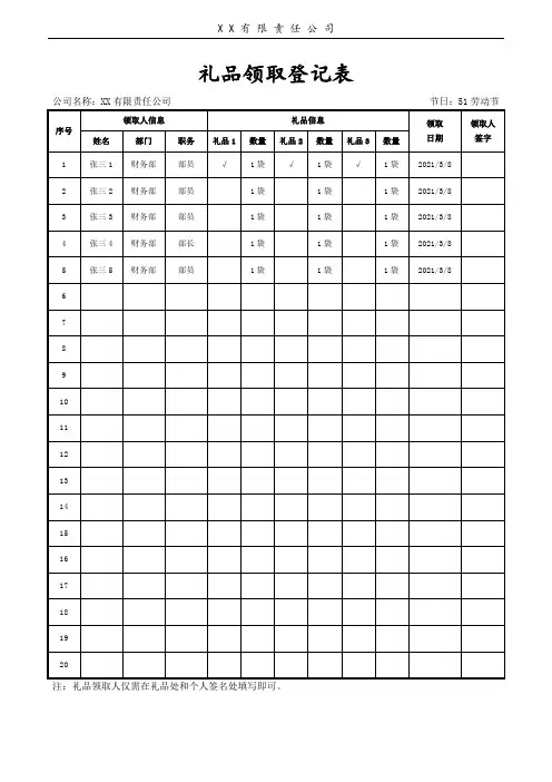 礼品领取登记表
