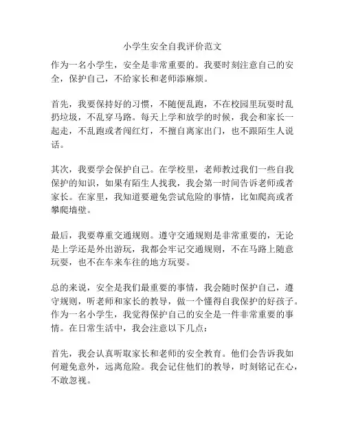 小学生安全自我评价范文