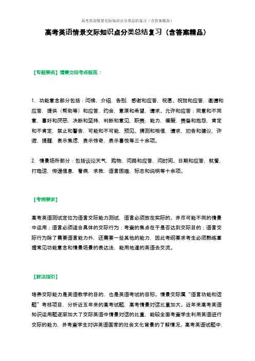 高考英语情景交际知识点分类总结复习(含答案精品)