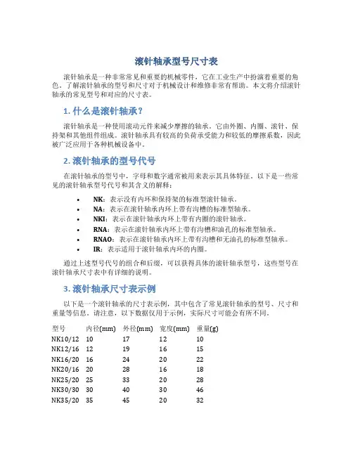 滚针轴承型号尺寸表