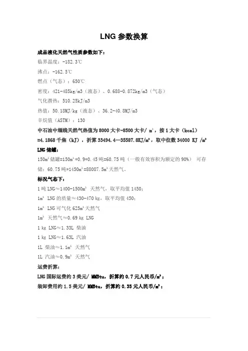 LNG参数换算整理